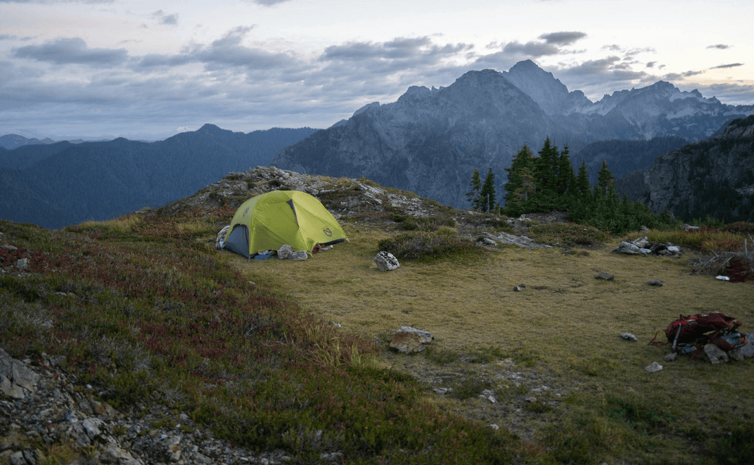 Tent campsite in the remote pacific northwest