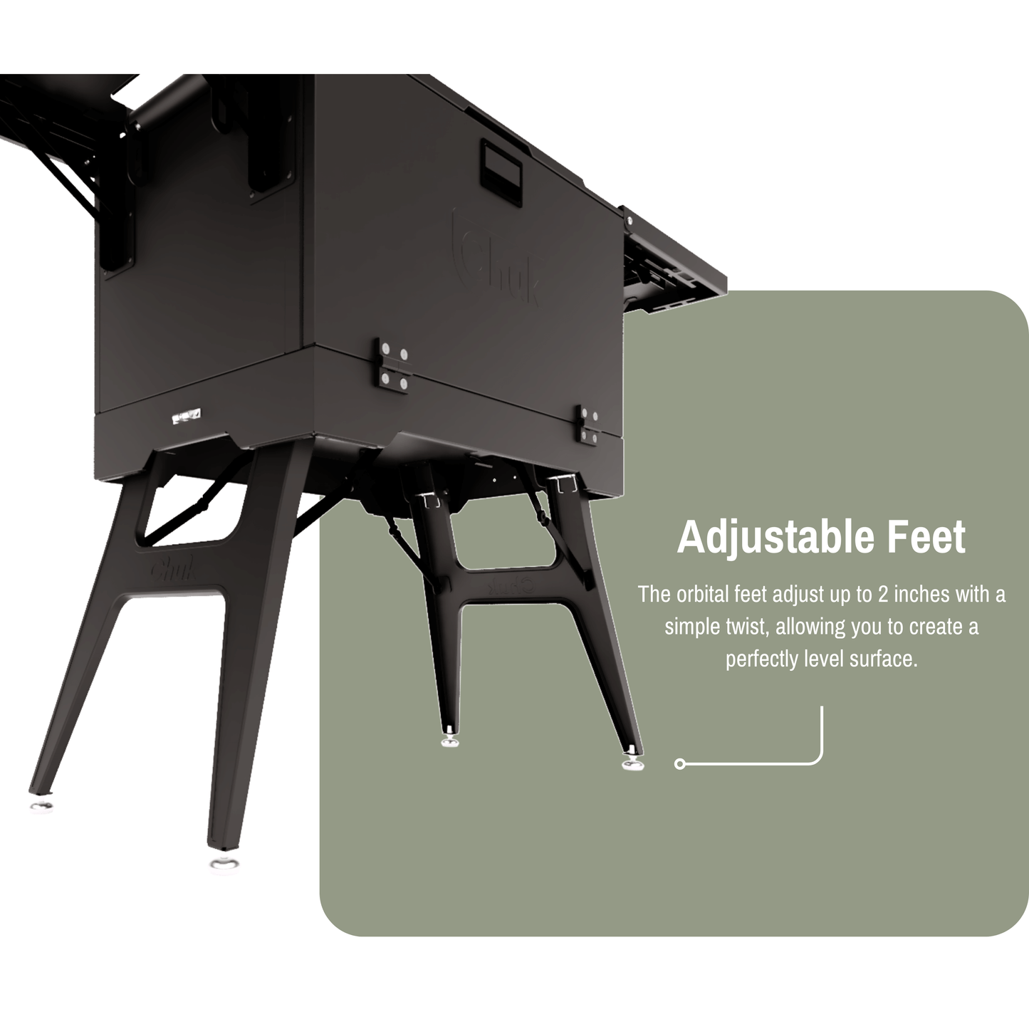 chuck camp kitchen box adjustable feet
