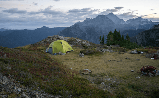 Tent campsite in the remote pacific northwest